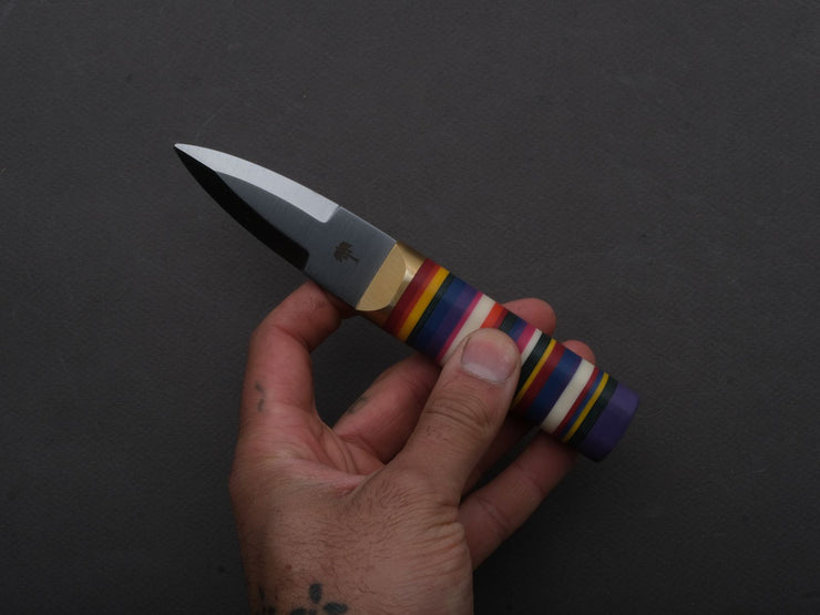 Florentine Kitchen Knives - Oyster Shucker - Stainless - Stacked Multicolor Composite Handle