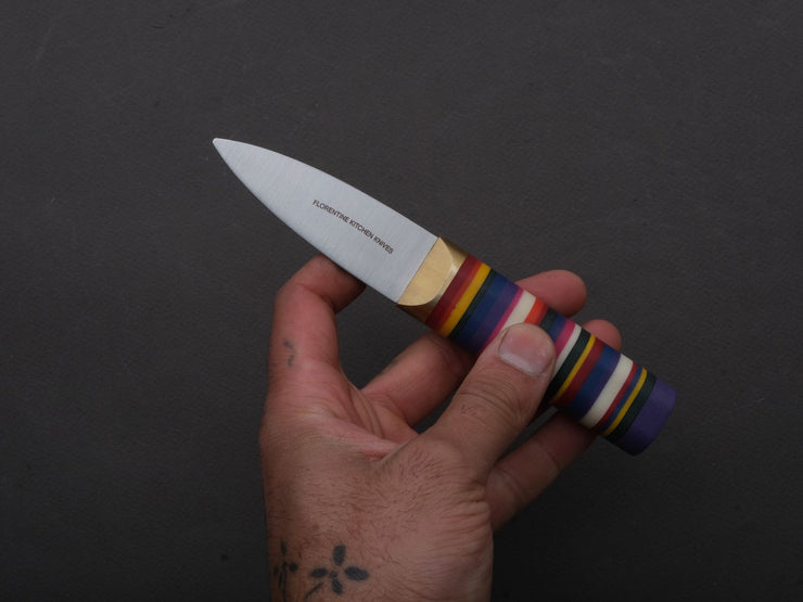 Florentine Kitchen Knives - Oyster Shucker - Stainless - Stacked Multicolor Composite Handle