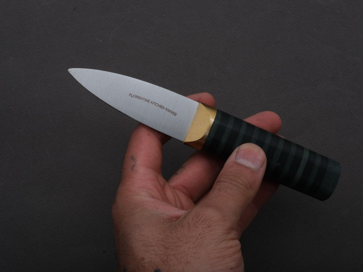 Florentine Kitchen Knives - Oyster Shucker - Stainless - Stacked Green and Black Composite Handle