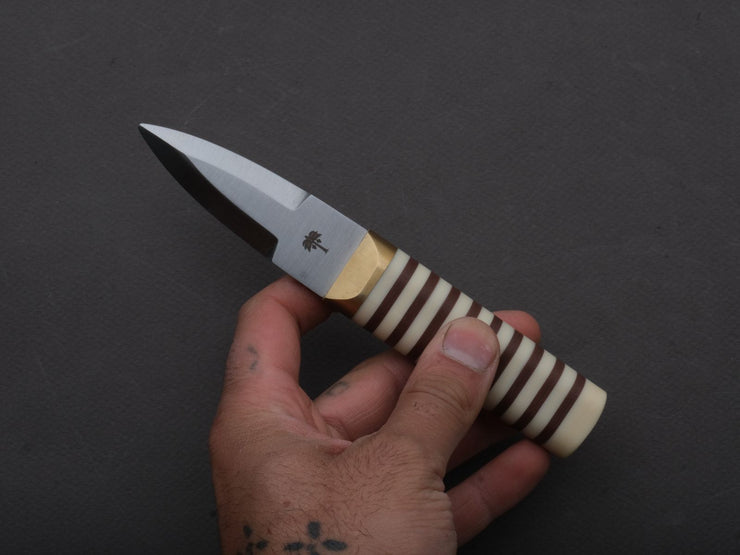 Florentine Kitchen Knives - Oyster Shucker - Stainless - Stacked White and Brown Composite Handle
