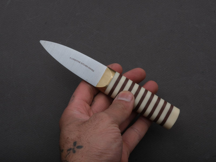 Florentine Kitchen Knives - Oyster Shucker - Stainless - Stacked White and Brown Composite Handle