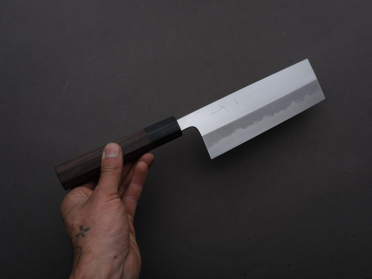 Hitohira - Tanaka Kyuzo - Blue #1 - Migaki - Nakiri - 165mm - Taihei Makassar Ebony Handle (Kaku)