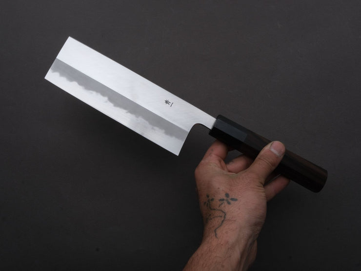 Hitohira - Tanaka Kyuzo - Blue #1 - Migaki - Nakiri - 165mm - Taihei Makassar Ebony Handle (Kaku)
