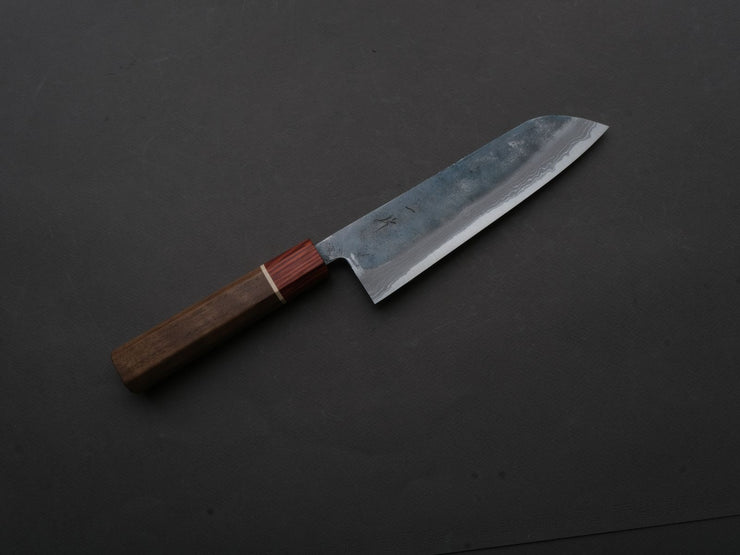 Hitohira - Echizen NB - White #2 - Kurouchi Damascus - Santoku - 165mm - Walnut Handle - Rengas Ferrule
