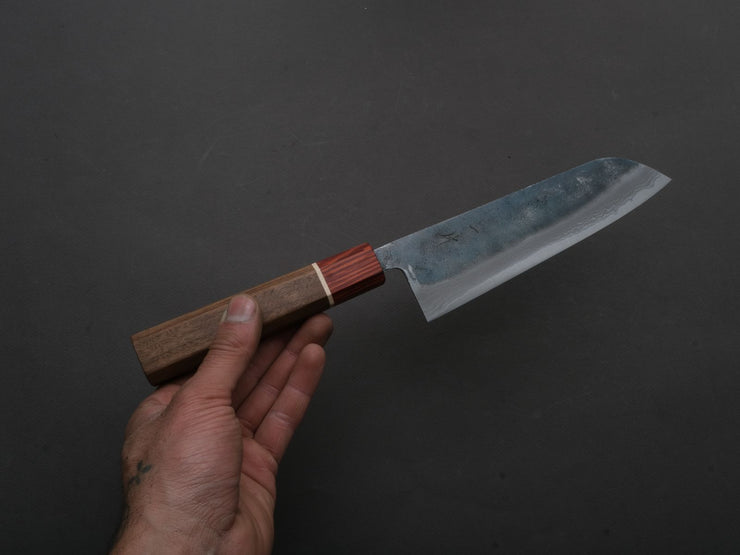 Hitohira - Echizen NB - White #2 - Kurouchi Damascus - Santoku - 165mm - Walnut Handle - Rengas Ferrule