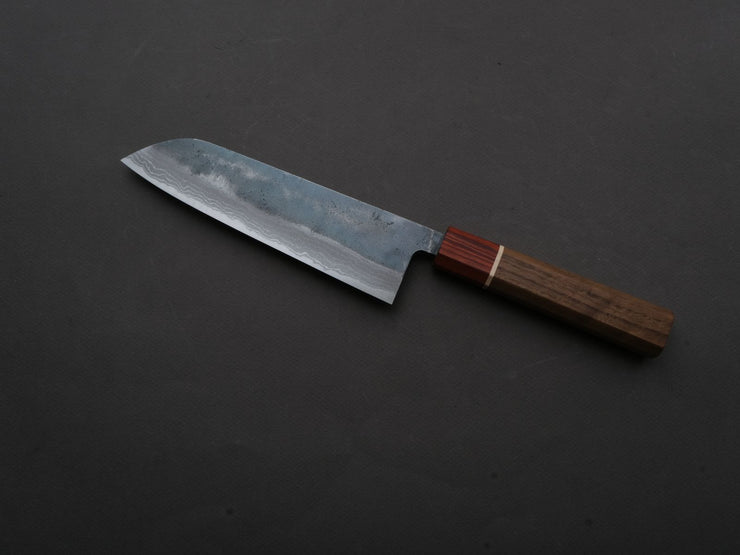 Hitohira - Echizen NB - White #2 - Kurouchi Damascus - Santoku - 165mm - Walnut Handle - Rengas Ferrule