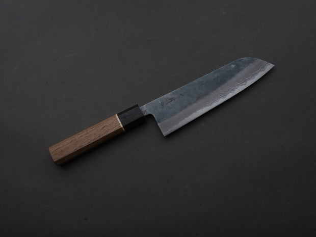 Hitohira - Echizen NB - Kurouchi Damascus - White #2 - Santoku - 170mm - Walnut Handle (ziricote ferrule)