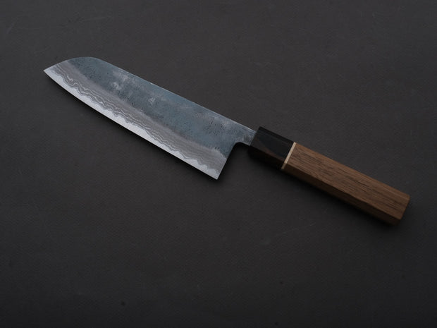 Hitohira - Echizen NB - Kurouchi Damascus - White #2 - Santoku - 170mm - Walnut Handle (ziricote ferrule)