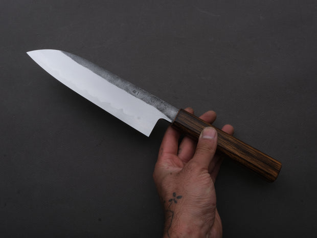HADO - Kirisame - White #1 Stainless Clad - Nashiji - Santoku - 180mm - Scorched Oak Handle
