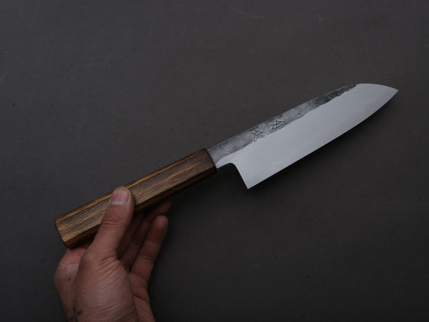 HADO - Kirisame - White #1 Stainless Clad - Nashiji - Santoku - 180mm - Scorched Oak Handle