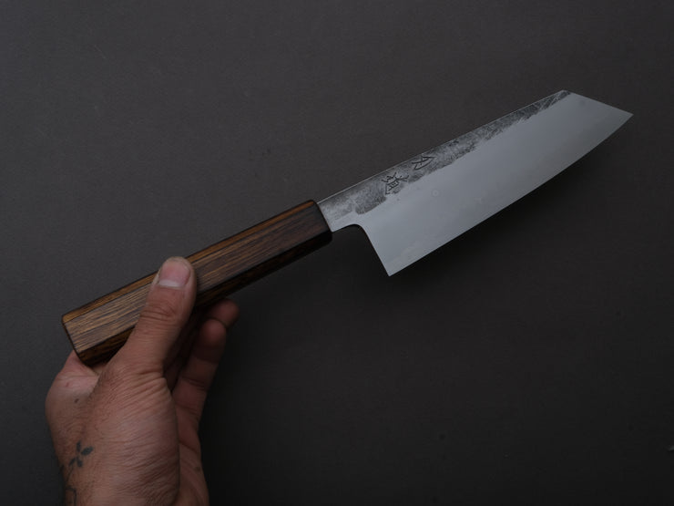 HADO - Kirisame - White #1 Stainless Clad - Nashiji - Bunka - 180mm - Scorched Oak Handle