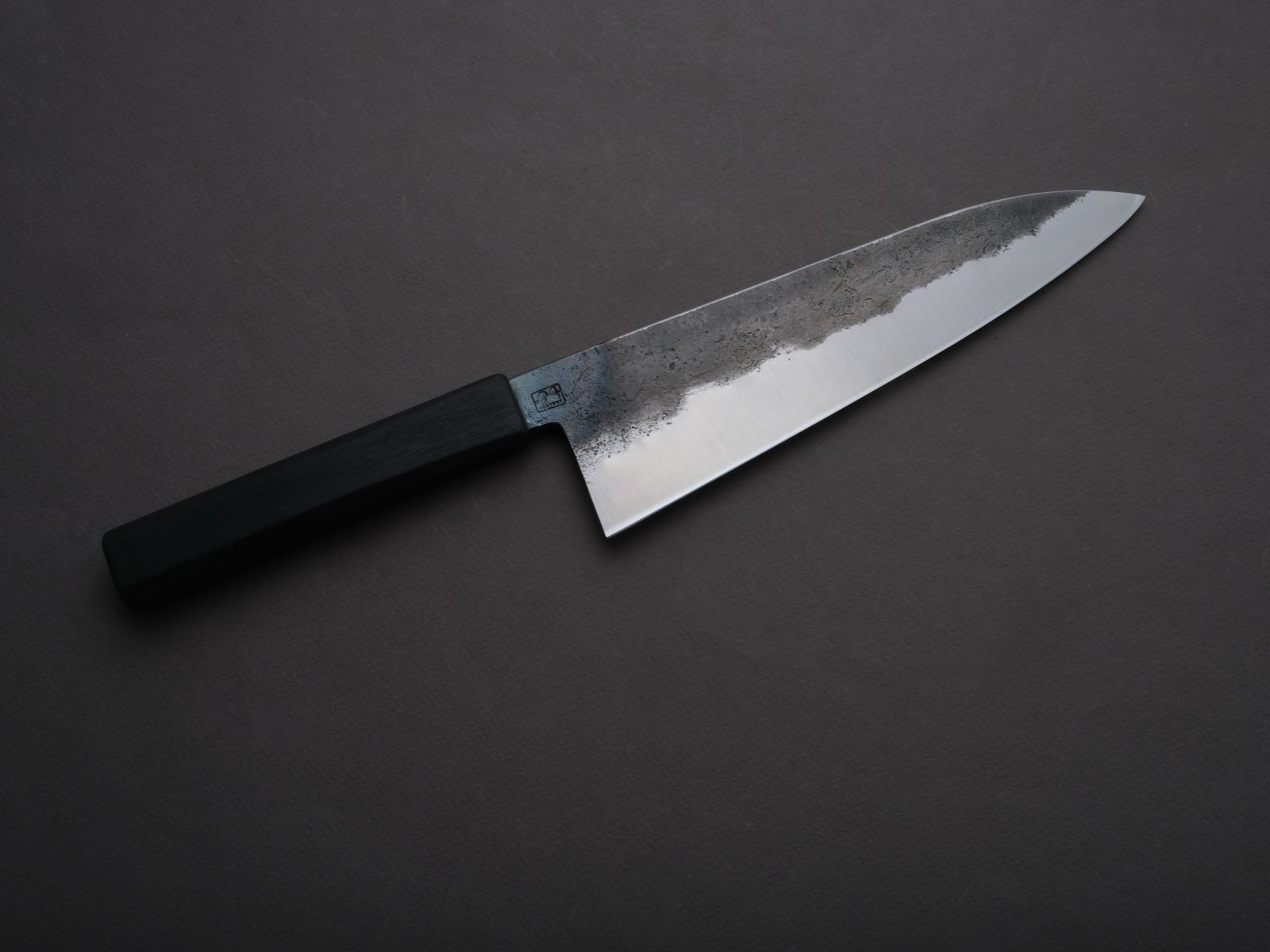 ✠rukito✠ SOFTCUT - 80CrV2 Carbon - Kurouchi - 200mm Gyuto - Charred Oak