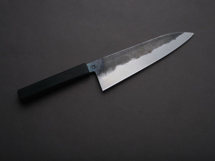 SOFTCUT - 80CrV2 Carbon - Kurouchi - 200mm Gyuto - Charred Oak