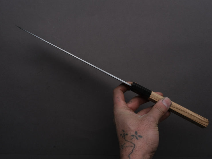 Isamitsu - Super Blue Stainless Clad - Kurouchi - 240mm Gyuto - Taihei Zebrawood Handle