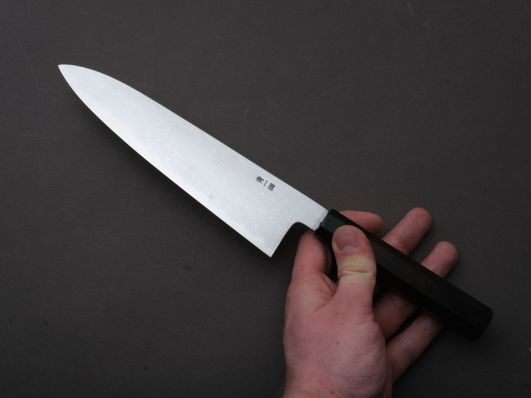 HanaSumi専用 Sakai Kikumori - Nakagawa - Blue #1 Damascus - 210mm Gyuto - Ebony