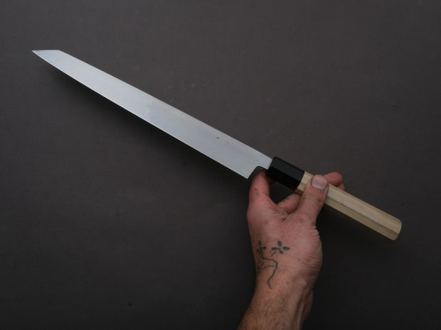 Sakai Kikumori - KIKUZUKI RIN - White #2 - Nashiji - Kiritsuke Yanagiba - 270mm - Magnolia Wood Handle