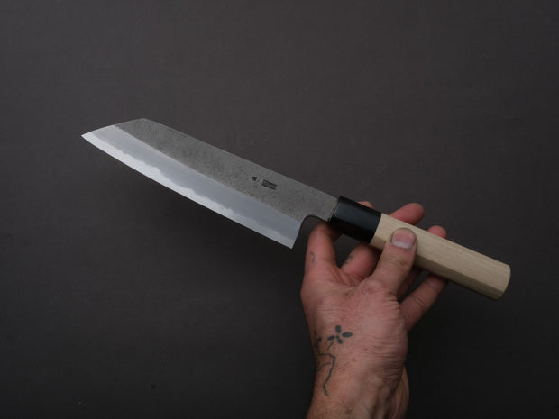 Sakai Kikumori - KIKUZUKI RIN - White #2 - Nashiji - Kiritsuke Santoku - 180mm - Magnolia Wood Handle