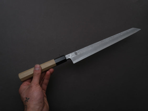 Sakai Kikumori - Kikuzuki Uzu - Blue #1 - Damascus - Kiritsuke Yanagiba - 270mm - Magnolia Handle