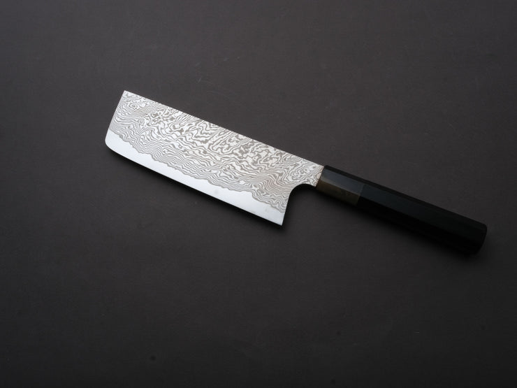 Sakai Kikumori - MINAMO - ATS34 - Damascus - Nakiri - 180mm - Ebony Handle
