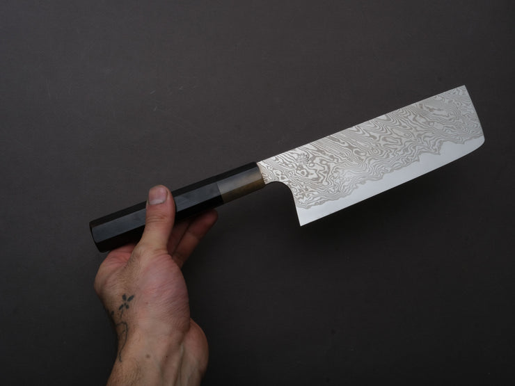 Sakai Kikumori - MINAMO - ATS34 - Damascus - Nakiri - 180mm - Ebony Handle