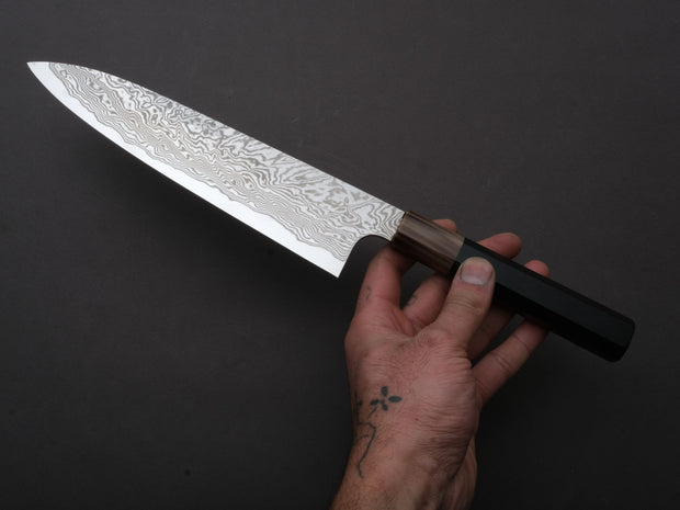 Sakai Kikumori - MINAMO - ATS34 - Damascus - Gyuto - 210mm - Ebony Handle