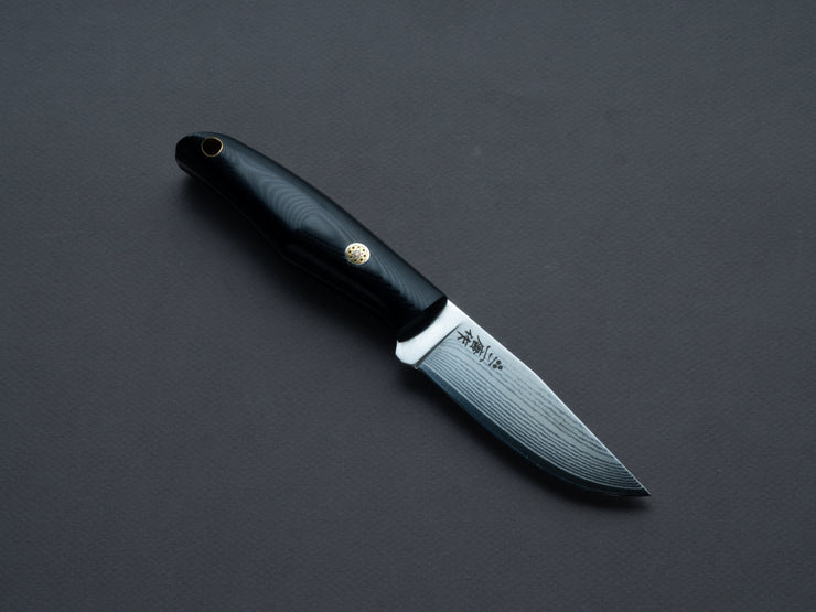 Nigara Hamono - Fixed Blade - Outdoor - VG XEOS - Damascus - 85mm - Micarta Handle - Leather Sheath