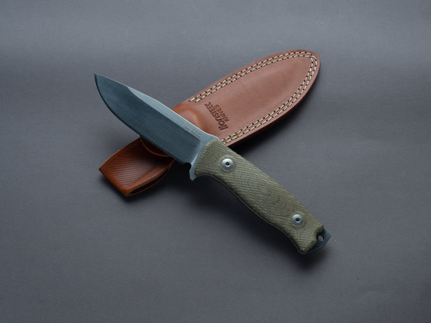 lionSTEEL - Fixed Blade - M5 - Sleipner - 110mm - Green Canvas Handle - Leather Sheath