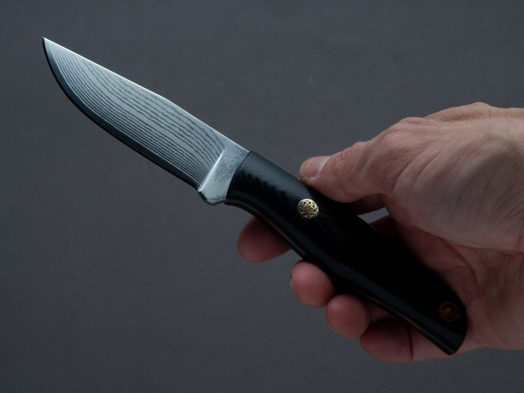 Nigara Hamono - Fixed Blade - Outdoor - VG XEOS - Damascus - 85mm - Micarta Handle - Leather Sheath