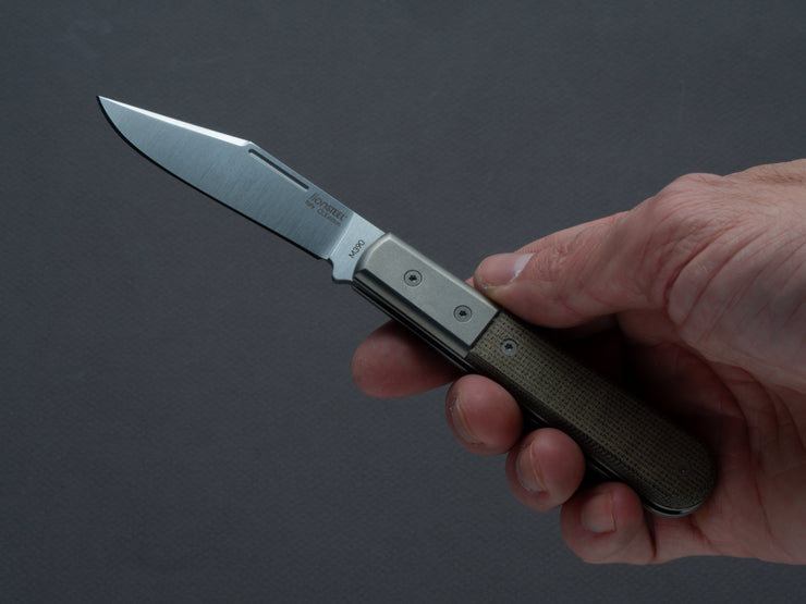 lionSTEEL - Folding Knife - Barlow - Shuffler - 65mm - M390 - Slip Joint - Green Canvas w/ Metal Bolster