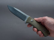 lionSTEEL - Fixed Blade - M5 - Sleipner - 110mm - Green Canvas Handle - Leather Sheath
