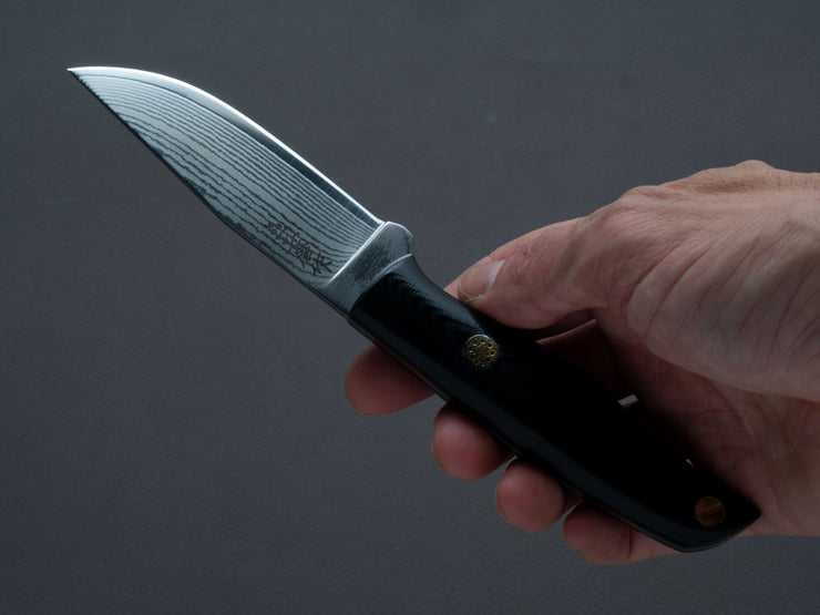 Nigara Hamono - Fixed Blade - Outdoor - VG XEOS - Damascus - 85mm - Micarta Handle - Leather Sheath