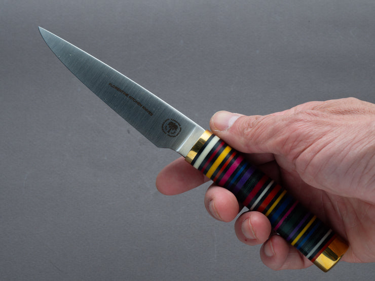 Florentine Kitchen Knives - Stainless - 100mm Paring - Stacked Multicolor Handle