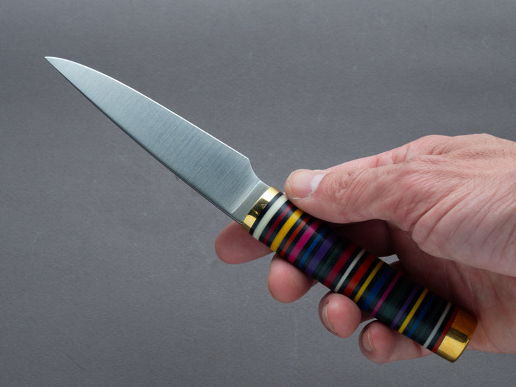 Florentine Kitchen Knives - Stainless - 100mm Paring - Stacked Multicolor Handle