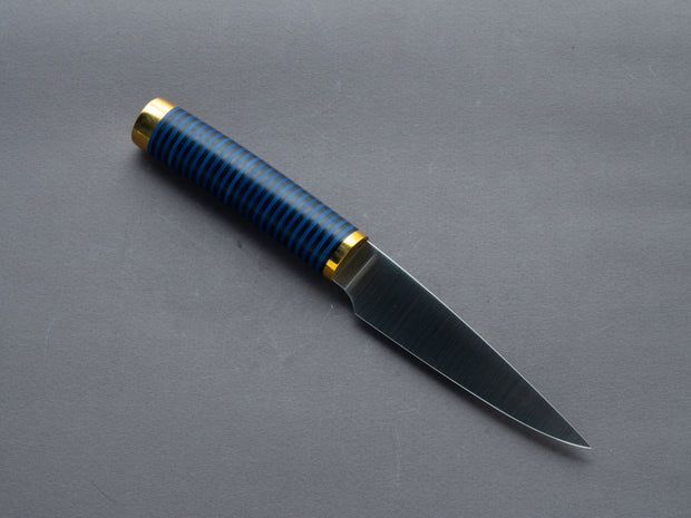 Florentine Kitchen Knives - Stainless - 100mm Paring - Stacked Black & Blue Handle