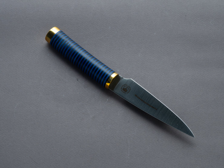 Florentine Kitchen Knives - Stainless - 100mm Paring - Stacked Black & Blue Handle