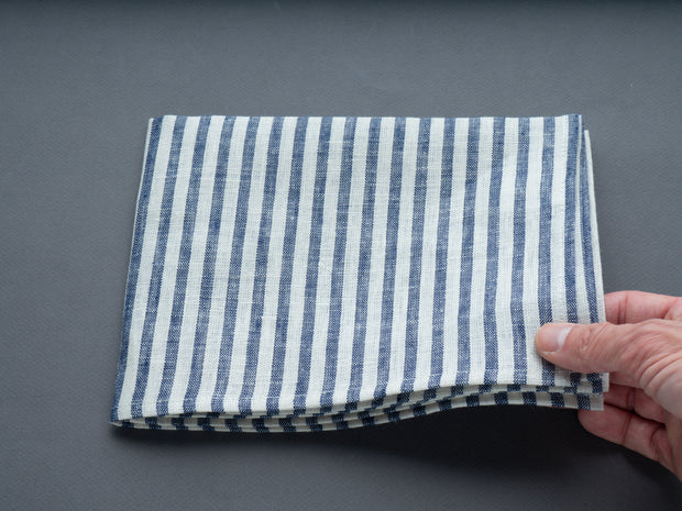 Fog Linen - Linen Kitchen Cloth - "Jasper" - Thin Blue + Off White Stripe