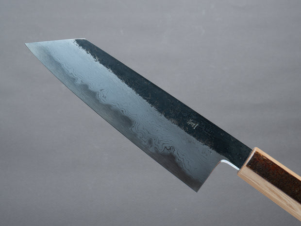 HADO - Sumi - Blue #1 - Damascus Kurouchi - 180mm Bunka - Oak and Cherry Bark Handle