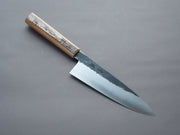 HADO - Sumi - Blue #1 - Damascus Kurouchi - 210mm Gyuto - Oak and Cherry Bark Handle - Extra Height