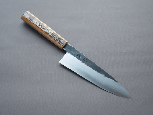 HADO - Sumi - Blue #1 - Damascus Kurouchi - 210mm Gyuto - Oak and Cherry Bark Handle - Extra Height