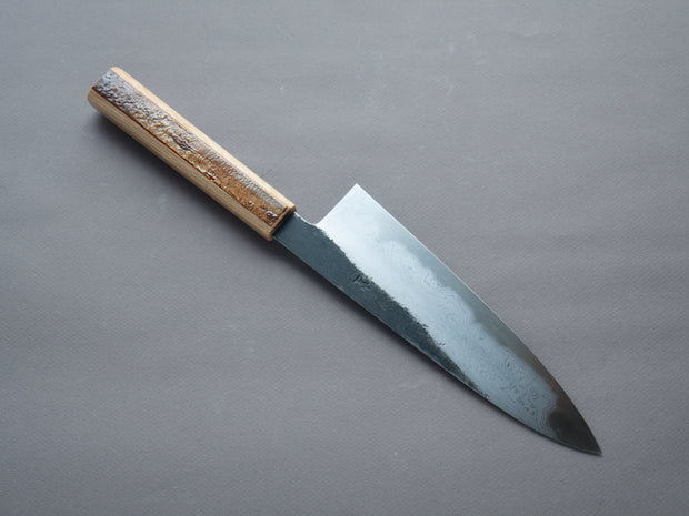 HADO - Sumi - Blue #1 - Damascus Kurouchi - 210mm Gyuto - Oak and Cherry Bark Handle - Extra Height