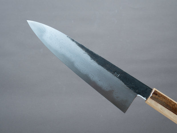 HADO - Sumi - Blue #1 - Damascus Kurouchi - 210mm Gyuto - Oak and Cherry Bark Handle - Extra Height