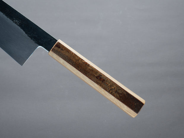 HADO - Sumi - Blue #1 - Damascus Kurouchi - 210mm Gyuto - Oak and Cherry Bark Handle - Extra Height