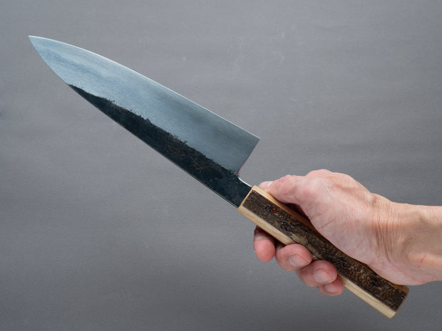 HADO - Sumi - Blue #1 - Damascus Kurouchi - 210mm Gyuto - Oak and Cherry Bark Handle - Extra Height