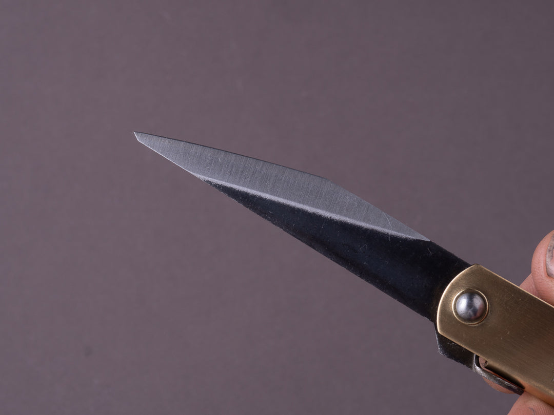 Higonokami - Blue Steel - Kurouchi - Kiridashi Blade - Brass