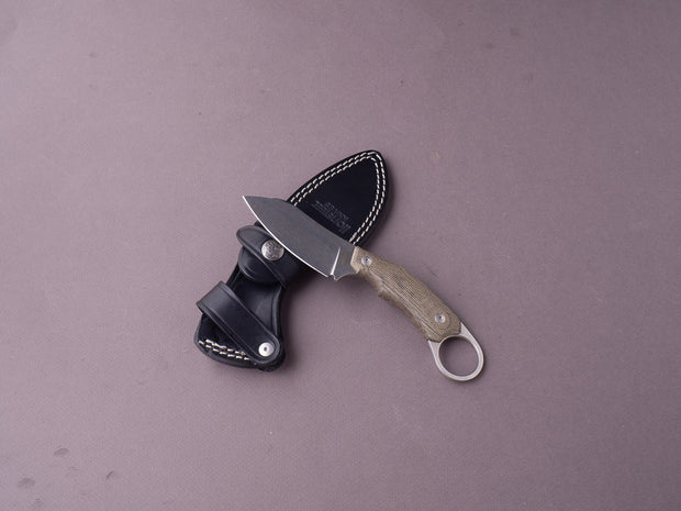 lionSTEEL - Fixed Blade - H1 - M390 - 75mm - Green Canvas Micarta - Leather Sheath - Stone Washed