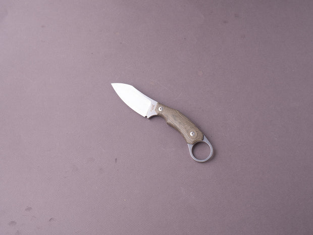 lionSTEEL - Fixed Blade - H1 - M390 - 75mm - Green Canvas Micarta - Leather Sheath - Stone Washed