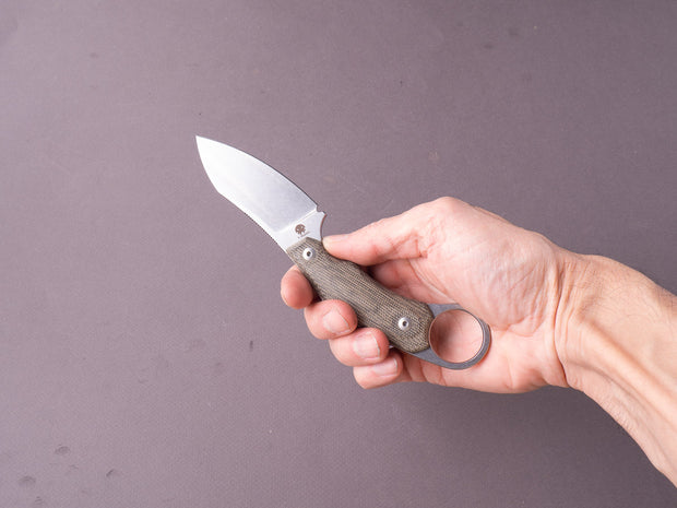 lionSTEEL - Fixed Blade - H1 - M390 - 75mm - Green Canvas Micarta - Leather Sheath - Stone Washed