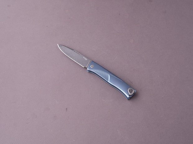 lionSTEEL - SOLID Folding Knife - Thrill - Chad Nichols Scramble Damascus - 75mm - Blue Titanium Handle - H. WAYL Clip