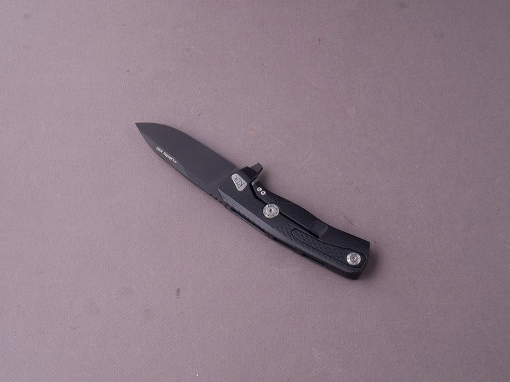 lionSTEEL - SOLID Folding Knife - ROK - M390 - 85mm - Frame Lock - Black Aluminum - HWAY.L Clip - Black MilSpec