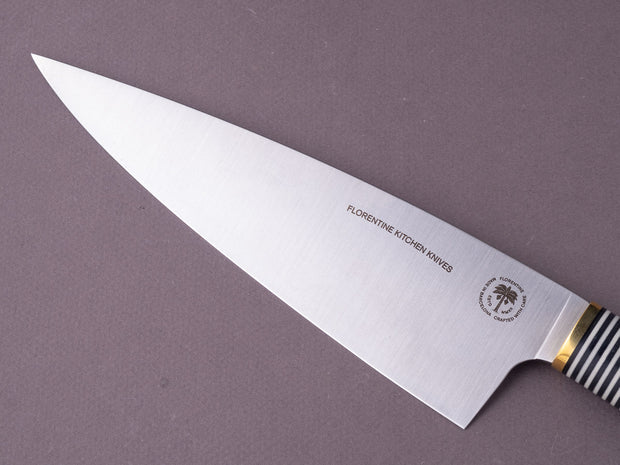 Florentine Kitchen Knives - Stacked Handle - Stainless - 205mm Chef - Black & White Handle